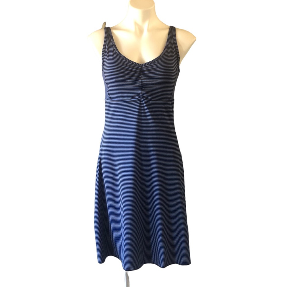 PrAna Rebecca Blue and Black Striped Sleeveless Stretch Strappy Sundress